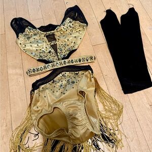 Semi- Custom Pumpers Gold and Black Dance Costume with Fringe, LC